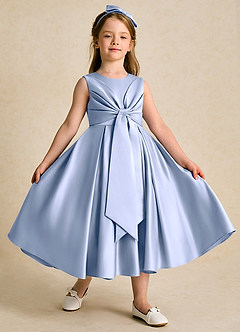 Azazie Lady Flower Girl Dresses Ice A-Line Pleated Matte Satin Dress image3