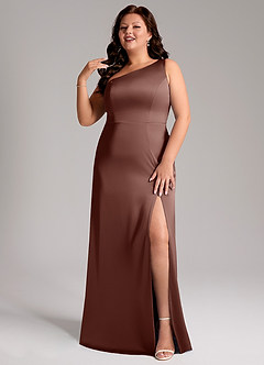 Azazie Phaedra Bridesmaid Dresses Espresso A-Line One Shoulder Stretch Satin Dress image11