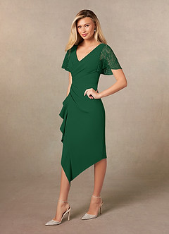Azazie Eloise vestidos de madre de la novia Vestido de Verde Oscuro de Crepé elástico de Recto con Plisado image3