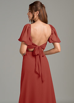 Azazie Phylicia Bridesmaid Dresses Terracotta A-Line Bow Chiffon Dress image1
