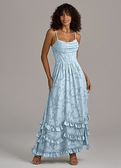 Azazie Lettie Abiti da Damigella Abito A-Line in Burnout Floreale Corsetto Azzurro image1