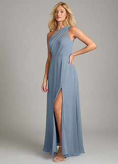 Azazie Phaedra Bridesmaid Dresses Dusty Blue A-Line One Shoulder Chiffon Dress image5