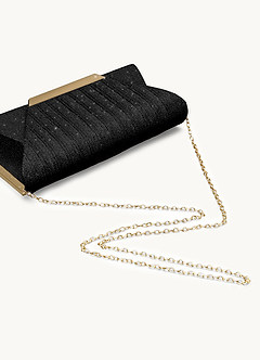 front Elegante embrague con solapa de purpurina.