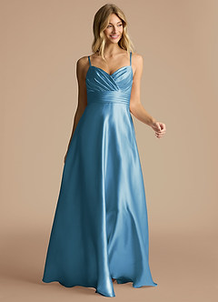 Azazie Oliana Bridesmaid Dresses Steel Blue A-Line Sweetheart Neckline Metallic Satin Dress image5
