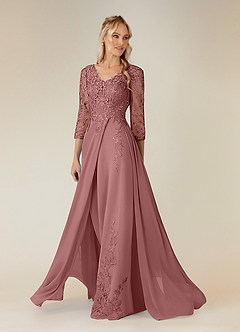 Azazie Noella Mother of the Bride Dresses Desert Rose A-Line V-Neck Lace Chiffon Dress image3