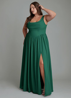 Azazie Novi Bridesmaid Dresses Emerald A-Line Pleated Chiffon Dress image9