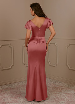 Azazie Roya Mère de la mariée Robes Robe Sirène en Satin extensible Col en V Plissé Antique Rose image4