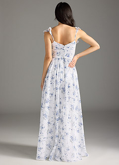 Azazie Nalin Brautjungfernkleider A-Linie Gestreift Chiffon Kleid Blaues Cottage Blumen image6