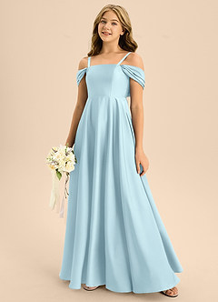 Azazie Rowena Junior A라인 절하다 스트레치 새틴 플로어 길이 주니어 신부 들러리 드레스 image7