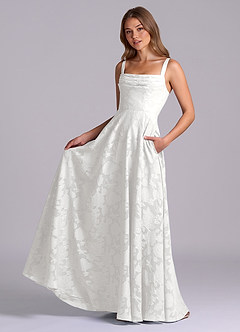 Azazie Shaude Abiti da Damigella Abito A-Line in Burnout Floreale Plissettato Bianco image5