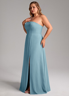 Azazie Wren Vestidos de damas de honor Vestido de Azul Malhumorado de Gasa de Corte en A Convertible con Corte Lateral image13
