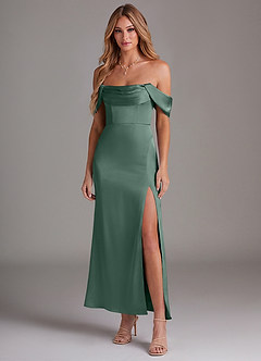 Azazie Saige Abiti da Damigella Abito Sirena in Raso Elasticizzato a Spalla Scoperta Eucalipto image3