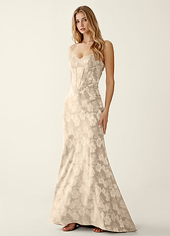 Serapheagn Cream Embossed Clipped Jacquard Prom Dress image3