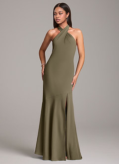 Azazie Lorena Bridesmaid Dresses Willow Green Mermaid Pleated Chiffon Dress image4