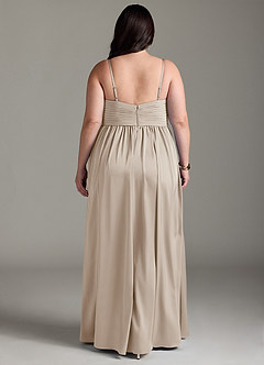 Azazie Alia Bridesmaid Dresses Frost A-Line Pleated Stretch Satin Dress image9