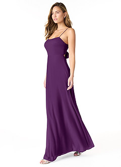 Azazie Rae Bridesmaid Dresses Grape A-Line Bow Mesh Dress image4