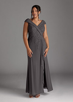 Azazie Calathea Mother of the Bride Dresses Steel Grey A-Line Lace Dress image8
