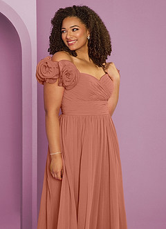 Barbie ♥ Azazie Suknie dla druhen Rozkloszowana sukienka z odkrytymi ramionami, falbaną i rozetkami image13