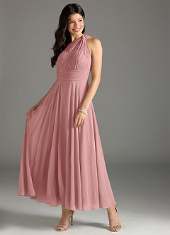 Azazie Charlize 신부 들러리 드레스 A라인 한쪽 어깨 쉬폰 발목 길이 드레스 image3