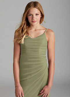 Azazie Deandra Junior Pistachio Sheath Mesh Dress image6