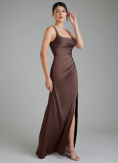 Azazie Sierra Bridesmaid Dresses Ganache A-Line Corset Stretch Satin Dress image4