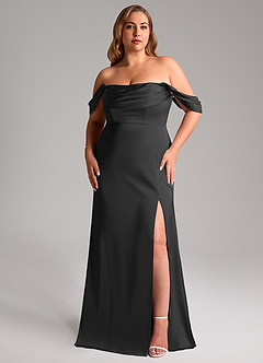 Azazie Saige Jurken voor thuis passen Jurk van Stretch Satijn met Kolom Off the Shoulder Zwart image11