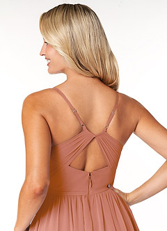 Azazie Dominic Bridesmaid Dresses MAI TAI A-Line V-Neck Pleated Chiffon Dress image6