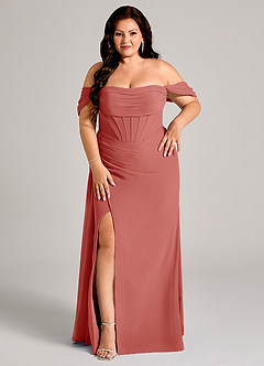 Azazie Amyra Robes de demoiselle d'honneur Robe Fourreau Convertible en Mousseline de soie Épaules dénudées Antique Rose image13