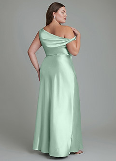 Azazie Emerson Bridesmaid Dresses Agave Mermaid Off the Shoulder Metallic Satin Dress image9