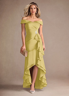 Azazie Billings Mother of the Bride Dresses Canary Mermaid Off the Shoulder Stretch Satin Dress image1