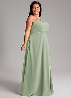 Azazie Phaedra Bridesmaid Dresses Dusty Sage A-Line One Shoulder Chiffon Dress image9