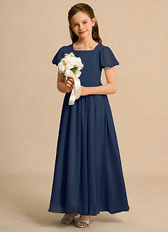 Azazie Joss Flower Girl Dresses Dark Navy A-Line with Sleeves Chiffon Dress image12