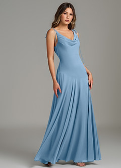 Azazie Dawn Bridesmaid Dresses Steel Blue Mermaid Pleated Chiffon Dress image1