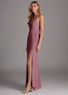 Azazie Manila Brautjungfernkleider Etui V-Hals Chiffon Kleid Vintage Mauve image4