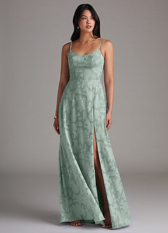 Azazie Moira Bridesmaid Dresses Agave A-Line Side Slit Floral Burnout Dress image4