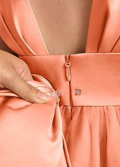 Azazie Chickadee Abiti da Ragazza di Fiori Abito Principessa in Raso Opaco Scollo a Cuore Tramonto image7