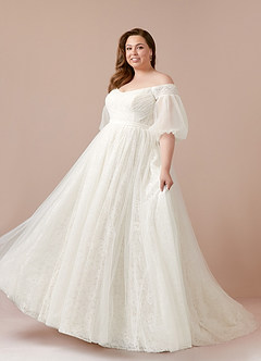 Azazie Vendela Vestidos de novia Vestido de Crema de Tul de Corte Princesa con Lentejuela image8