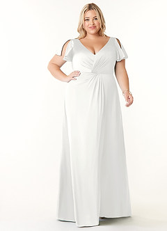 Azazie Soren Bridesmaid Dresses White A-Line Pleated Stretch Satin Dress image1