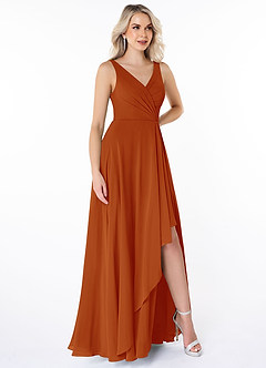 Azazie Calvi Bridesmaid Dresses Paprika A-Line Ruched Chiffon Dress image3