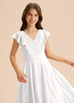Azazie Anysa Junior Vestido de Blanco de Gasa de Corte en A con Volante image7