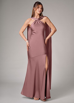 Azazie Kinsley Bridesmaid Dresses Vintage Mauve Mermaid Side Slit Stretch Satin Dress image5