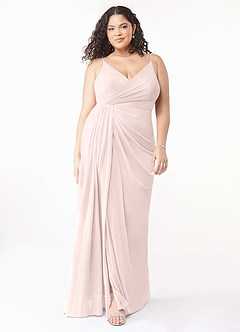 Azazie Evalin Bridesmaid Dresses Blushing Pink A-Line V-Neck Pleated Mesh Dress image7