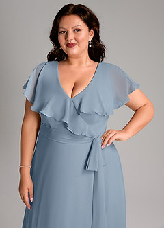 Azazie Lainey Bridesmaid Dresses Dusty Blue A-Line with Pockets Chiffon Dress image13