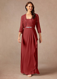 Azazie Ainsling Kleider für die Brautmutter A-Linie Quadratischer Ausschnitt Spitze Chiffon Kleid Rost image5