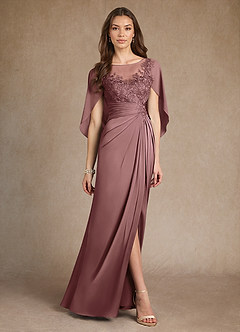 Azazie Hera Mother of the Bride Dresses Vintage Mauve A-Line Lace Stretch Satin Dress image4