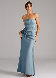 Azazie Debby Bridesmaid Dresses Dusty Blue Mermaid Strapless Stretch Satin Convertible Dress image1
