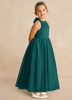 Azazie Bev Flower Girl Dresses Peacock A-Line Convertible Tulle Dress image8