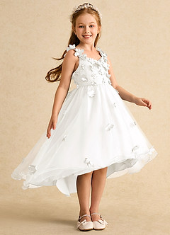 Azazie Tweety Flower Girl Dresses Ivory A-Line Lace Tulle Dress image4
