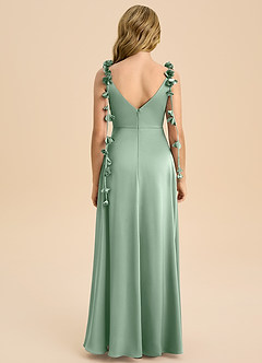 Azazie Gumdrop Junior 엠파이어 주름진 스트레치 새틴 플로어 길이 주니어 신부 들러리 드레스 image7