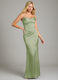 Azazie Sorrel Vestidos de damas de honor Vestido de Salvia Polvorienta de Satén Elástico de Corte Sirena Convertible con Sin tirantes image11